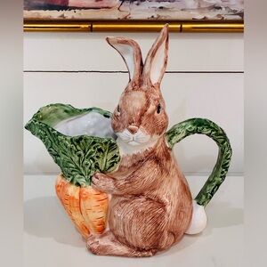 OCI Bunny Rabbit Carrot Pitcher 1.25 QT Easter Spring Ceramic Omnibus Style
VTG